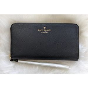 Kate Spade Black Talk is Chic Zip Around Wristlet Wallet New
